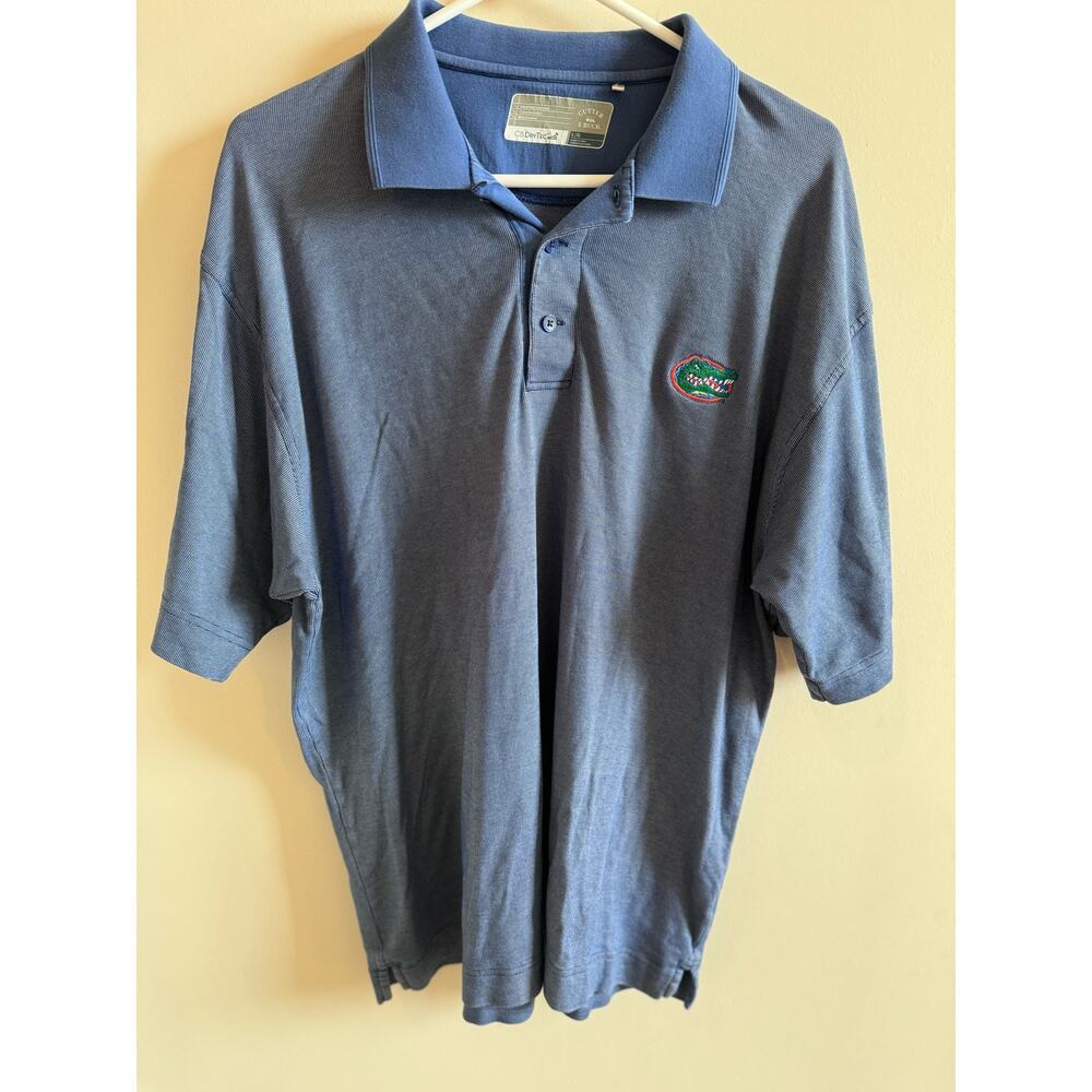 Florida Gators Cutter and Buck Mens Large Navy Polo Golf Shirt Logo DryTec NCAA